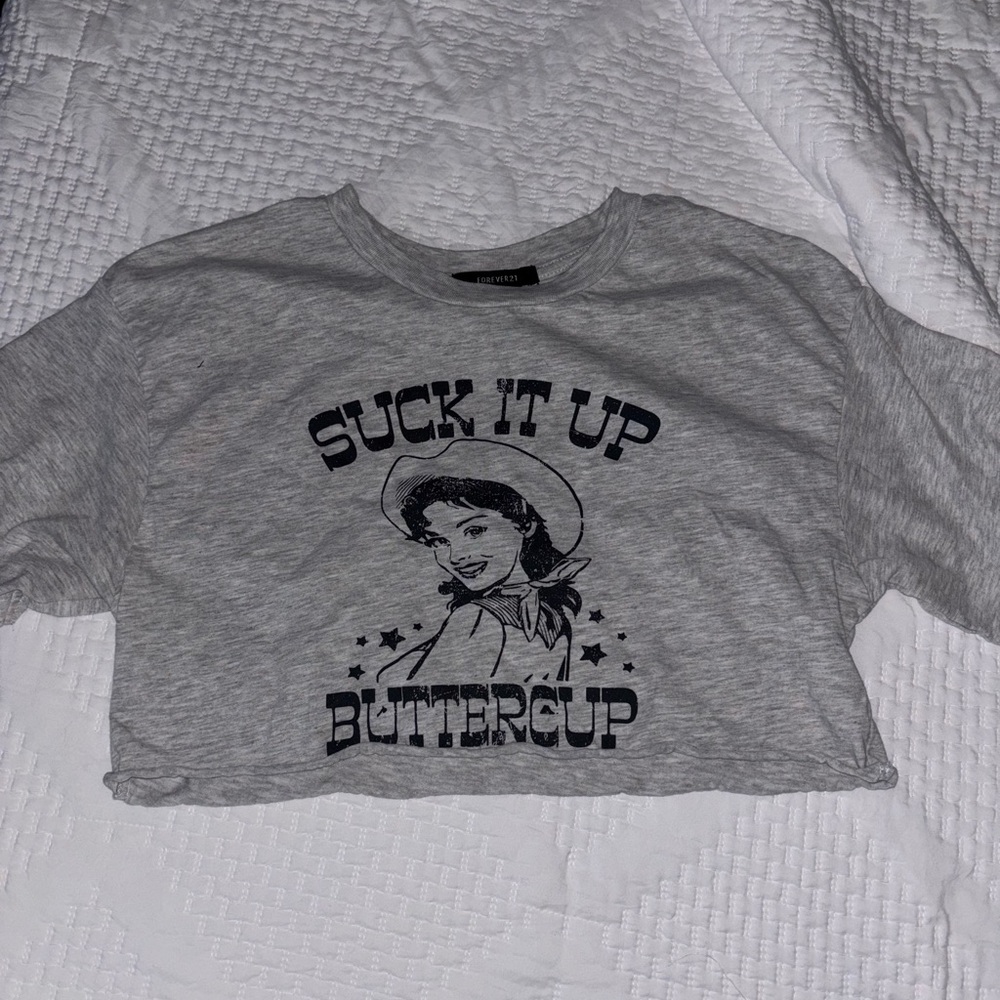 Forever 21 Gray Crop Tee with Graphic Print
